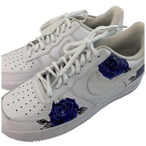 Custom Nike Air Force 1 Sneakers Blue Rose Mens Size 7 White Sneakers 7987